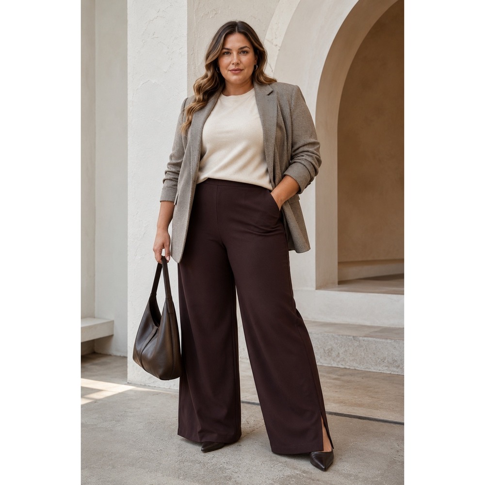 SPANX AirEssentials Smooth Front Wide Leg Pant 3X NEW Split Hem Brown Minimalist